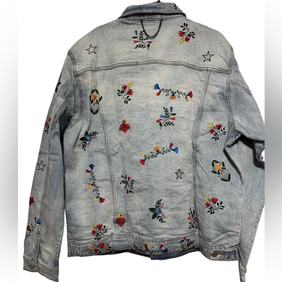 LIFTED ANCHORS Rialto Embroidered Denim Jacket In Blue,multi floral/stars Sz 3x - Picture 3 of 8